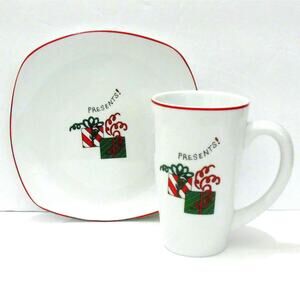 Fitz & Floyd Gourmet SNACK PLATE + MUG COFFEE CUP Christmas Holiday Presents NEW